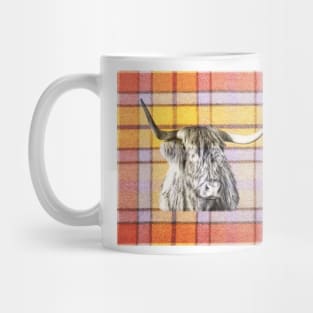 Tartan Highland Cow in Black and White Mug